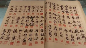 制憲國大簽到表，右頁可見臺籍代表顏欽賢、李萬居、張七郎、高恭、南志信、連震東、鄭品聰、劉明朝、吳國信、簡文發、陳啟清、紀秋水等人於11月9日的簽到記錄；謝娥、林連宗、洪火煉、林璧輝、郭耀廷的簽名見同日他頁；黃國書則於次日簽到。