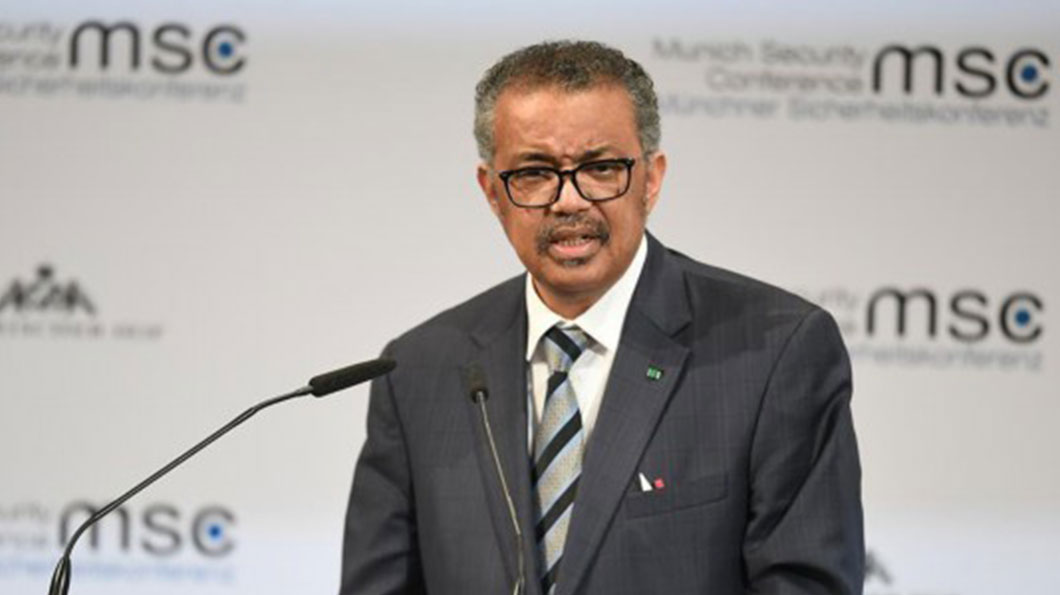 2020年2月15日，世界衛生組織總幹事譚德塞在第56屆慕尼黑安全會議上，表示「中國採取措施，從源頭遏止疫情蔓延，為全世界應對新冠肺炎疫情贏得時間」，並呼籲國際社會攜手併肩共同尋求解決方案。