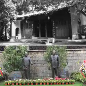 （上圖）紀念明朝抗倭名將戚繼光的戚公祠，曾在吳石指揮下，於硝煙四起的年代藏匿、保護了大量珍貴史料。（下圖）何池（左）是吳石的引路人，2019年福州為這兩位生死之交豎立紀念銅像。