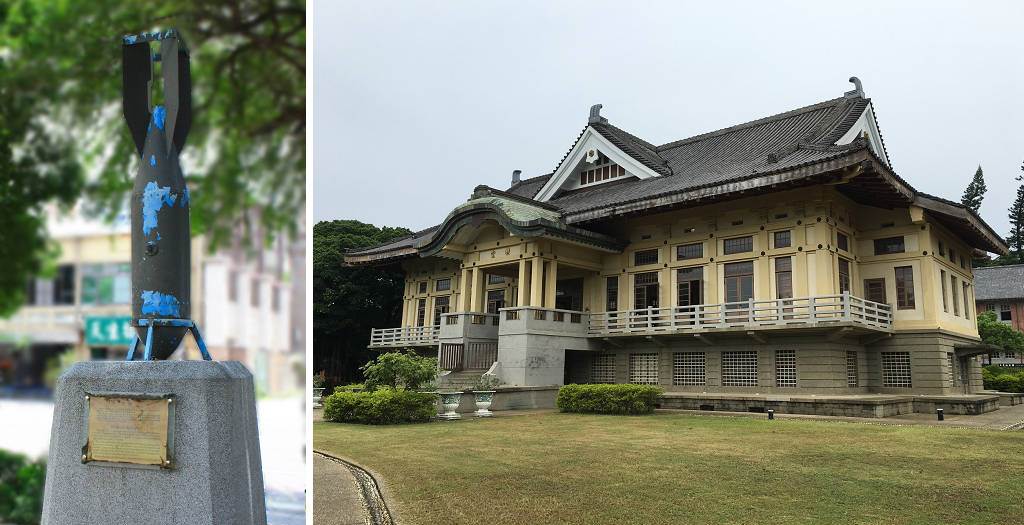 今天，在昔日海東書院的原址上，日本炸彈仍在孔廟前示威；日帝耀武揚威的「武德殿」，依然矗立在孔廟旁，成了教育國家幼苗的學校禮堂。