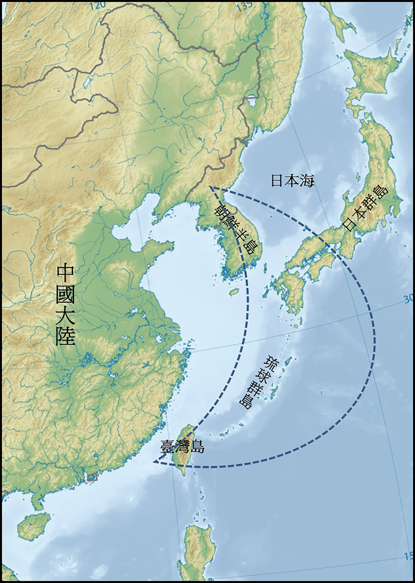 東亞地區地緣位置分布圖