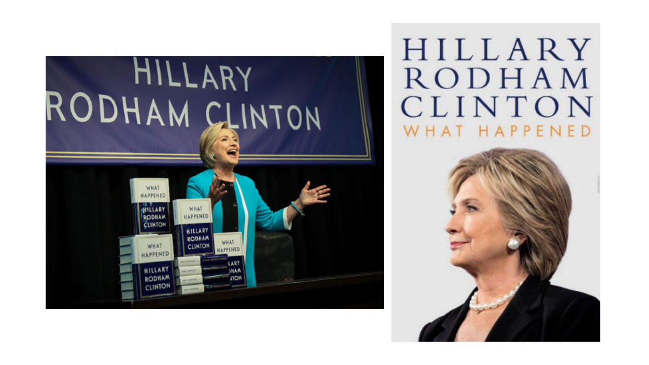 今年9月希拉蕊（Hillary  Clinton）出版新的傳記著作《怎麼回事》（What  Happened），詳述其在選戰中敗給川普的原因，並在美國和加拿大各地舉辦天價售票的新書銷售會與演講。